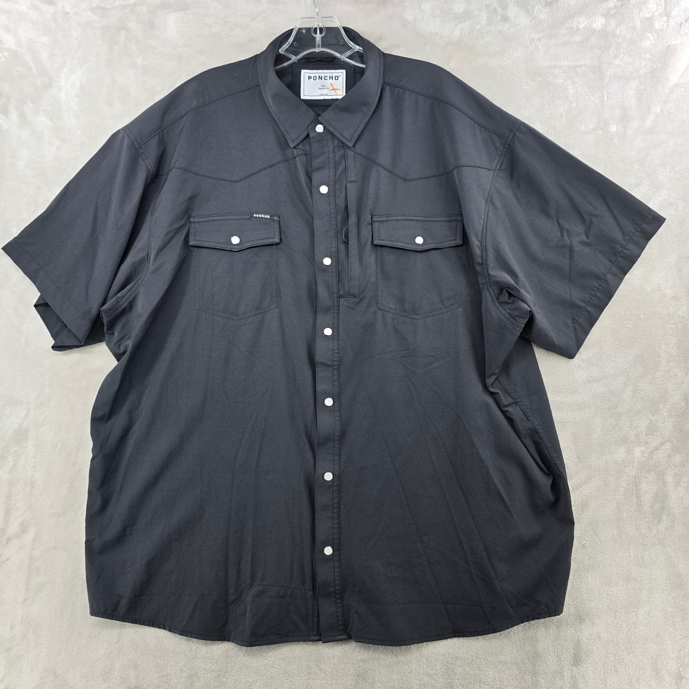 Poncho Western Shirt Mens XXL Black Short Sleeve Pearl Snap Performance